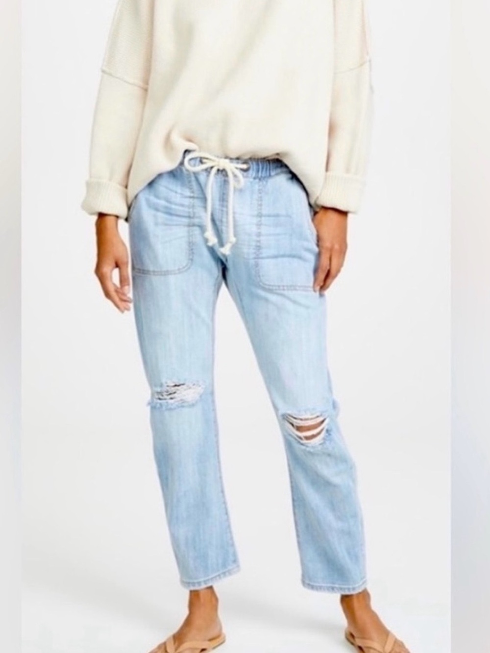 ONETEASPOON Shabbies Slouchy Boyfriend Distressed Drawstring Jeans